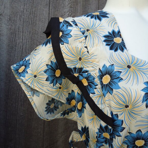 NOS 1940’s Vintage Cream Blue Floral sz 24 1/2 Cotton Day Dress Sanforized - Picture 3 of 10